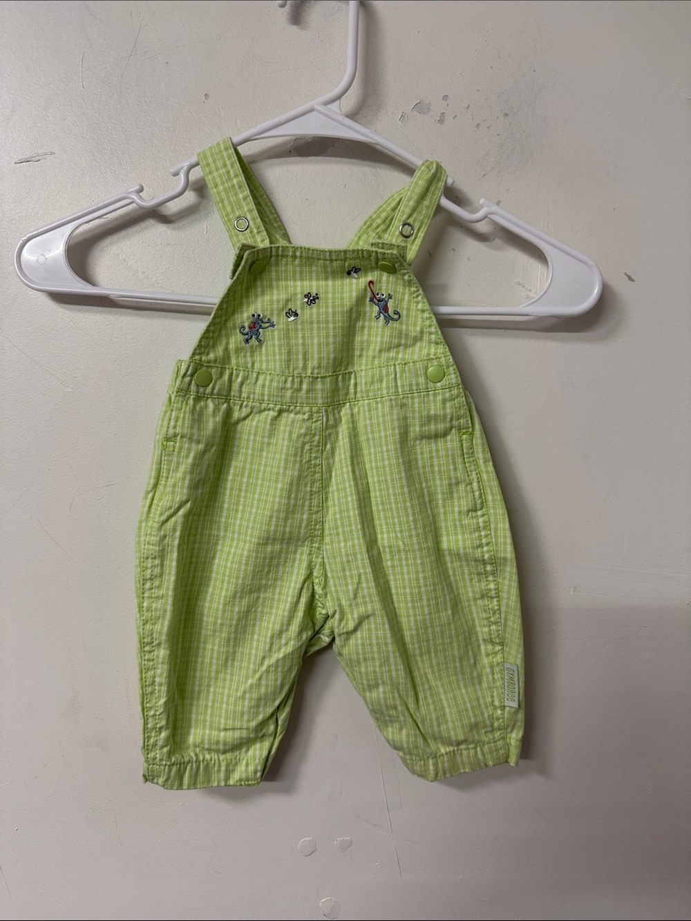 Gymboree Lime Green Check Overalls with Embroidered Frogs